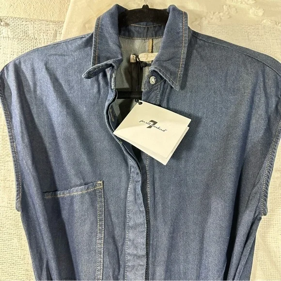NWT 7 for all mankind angular pocket denim jumpsuit in rinsed night blue size S - Picture 10 of 11